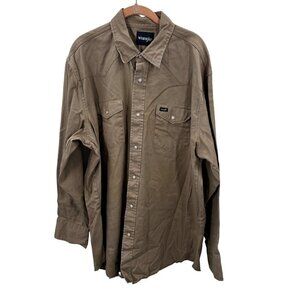 Wrangler Pearl Snap Mens XXL Tall Brown Western Shirt Cotton Long Sleeve